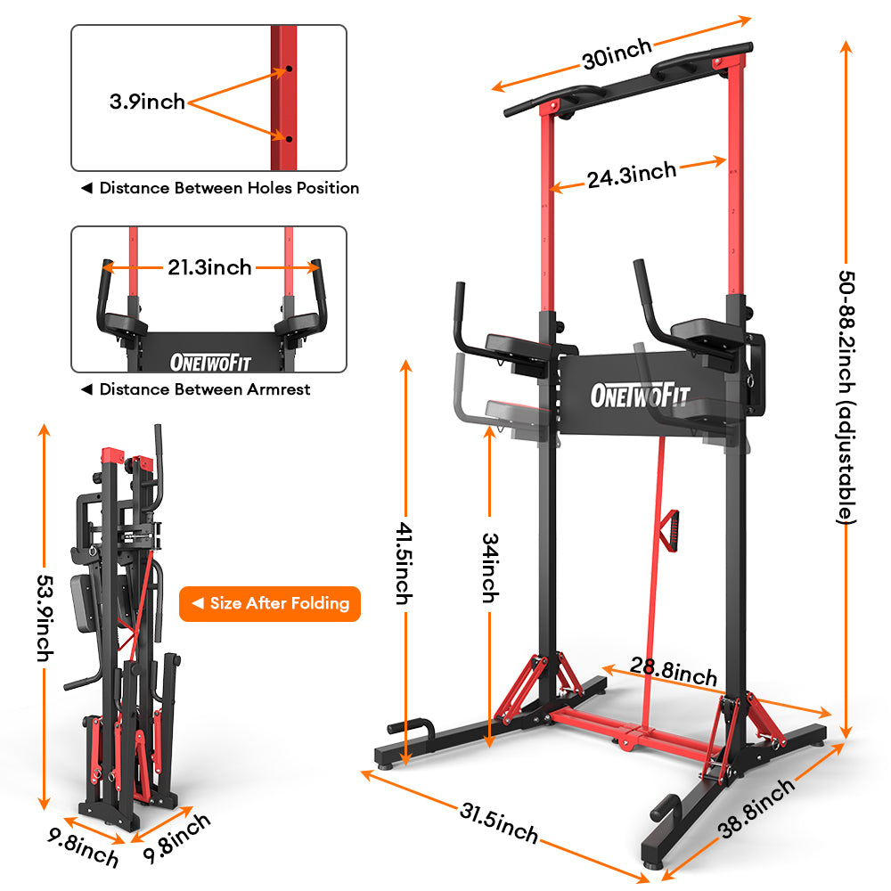 ONETWOFIT Power Tower Pull Up Bar Station Multi Function Adjustable H OneTwoFit Health Fitness