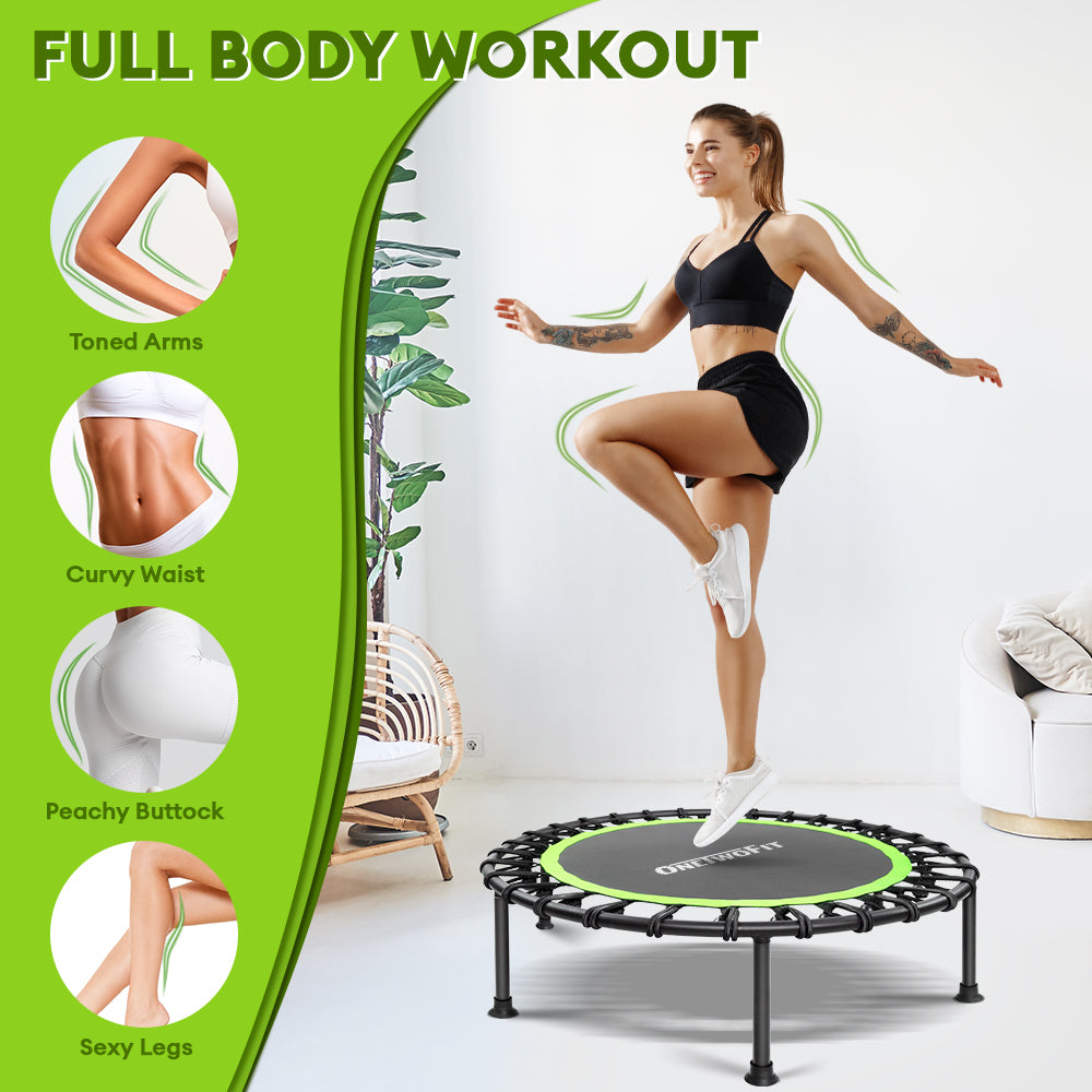 ONETWOFIT 42"/45" Rebounder Trampoline for Adults, Silent Mini Trampoline Indoor Exercise Fitness Trampoline Bungee Rebounder