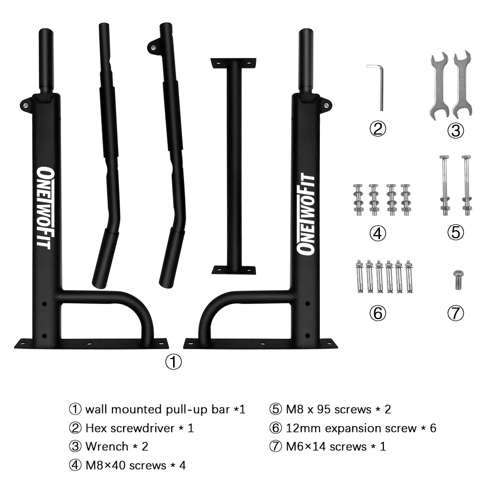 OneTwoFit Wall Mounted Pull Up Bar Supports Up to 440 Lbs OT103